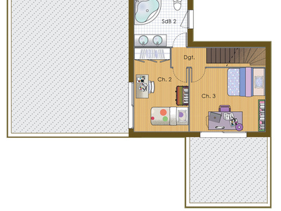 Plan habillé Etage - maison - Maison bois 2