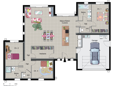 Plan habillé Rdc - maison - Maison contemporaine de plain-pied