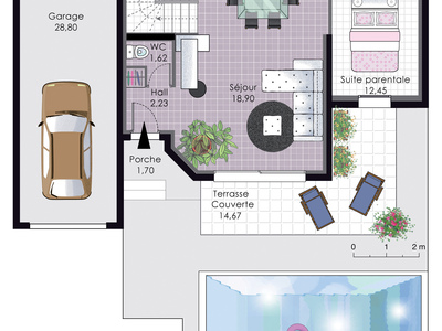Plan habillé Rdc - maison - Maison familiale 7