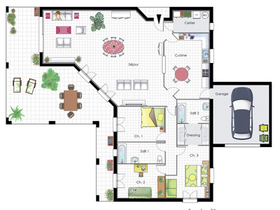 Plan habillé Rdc - maison - Maison traditionnelle