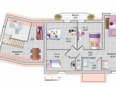 Plan habillé Etage - maison - Maison contemporaine en Seine-et-Marne