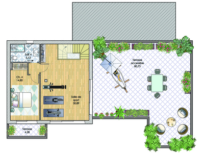 Plan habillé Etage - maison - Une maison pour se mettre au vert
