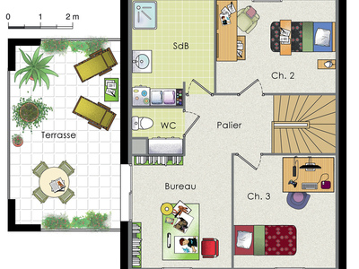 Plan habillé Etage - maison - Maison moderne et écologique