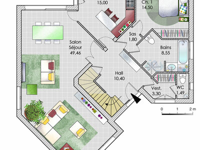 Plan habillé Rdc - maison - Une maison sur mesure en Ile-de-France