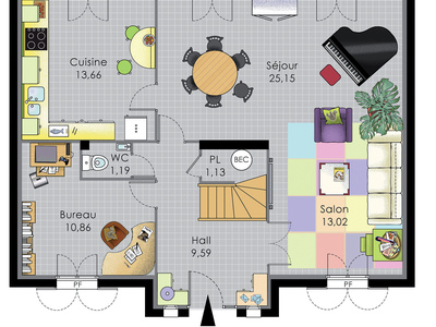 Plan habillé Rdc - maison - Maison familiale 8