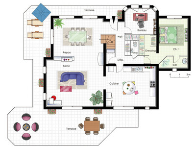 Plan habillé Rdc - maison - Vaste demeure familiale