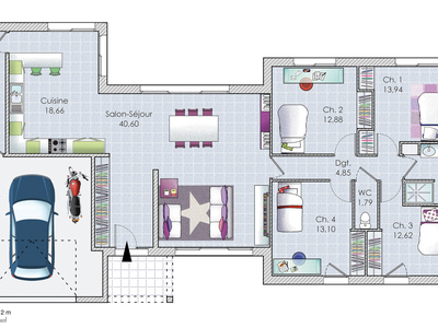 Plan habillé Rdc - maison - Un vaste plain-pied original