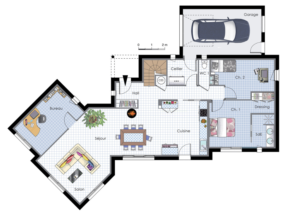 Plan maison meublé - Maison familiale 13