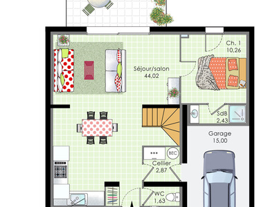 Plan habillé Rdc - maison - Maison évolutive