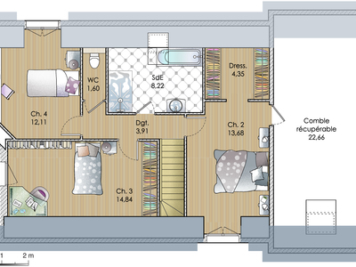 Plan habillé Etage - maison - Une maison aux volumes pratiques et lumineux