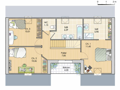 Plan habillé Etage - maison - Une maison qui joue avec la lumière dans les Hauts-de-France