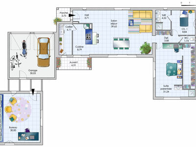 Plan habillé Rdc - maison - Une maison avec piscine en Provence