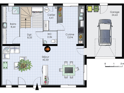 Plan habillé Rdc - maison - Maison familiale 12