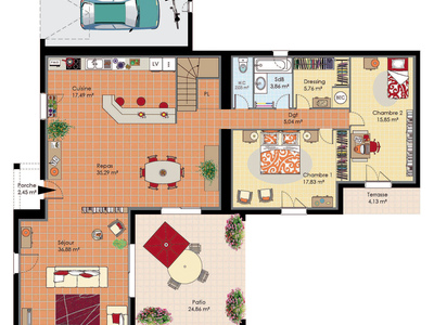Plan habillé Rdc - maison - Maison provençale et écologique