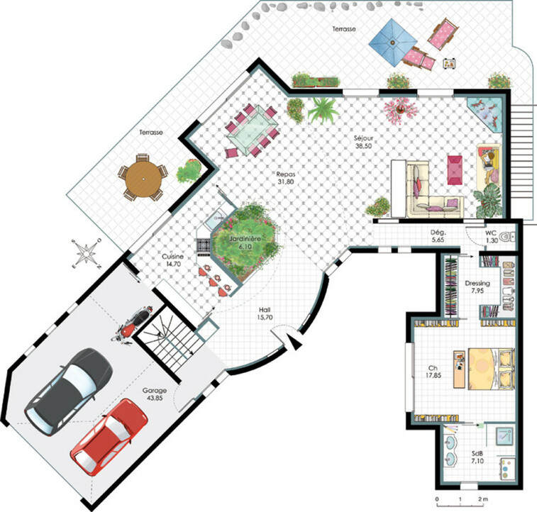 Plan maison meublé - Maison d'architecte 2