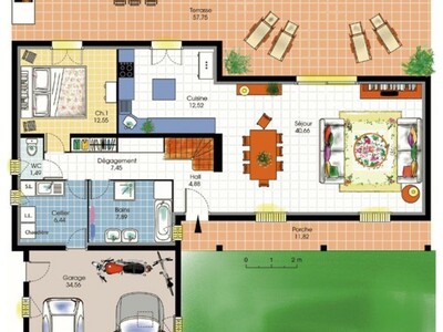 Plan habillé Rdc - maison - Maison méridionale 1