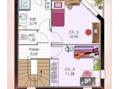 Plan habillé Etage - maison - Maison contemporaine 10