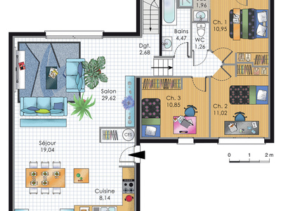 Plan habillé Rdc - maison - Maison de plainpied 2