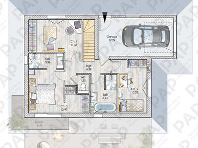 Plan habillé Etage - maison - Haute-Savoie : une maison qui bouscule les codes !