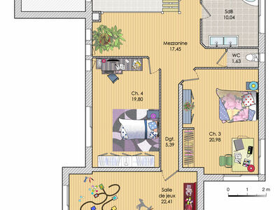 Plan habillé Etage - maison - Une maison à l'architecture futuriste