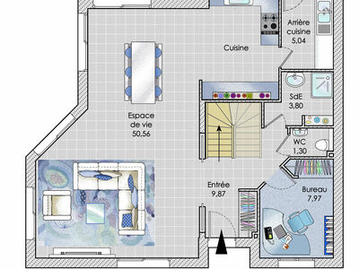 Plan habillé Rdc - maison - Une maison aux lignes graphiques
