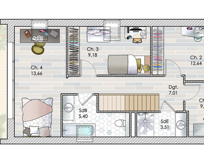 Plan habillé Etage - maison - Une maison ouverte sur l’extérieur avec vue panoramique