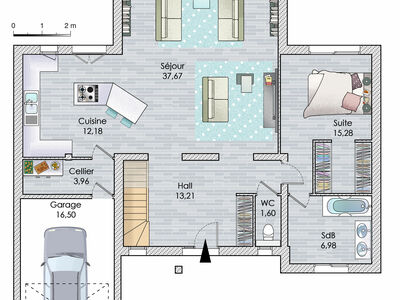 Plan habillé Rdc - maison - Une maison à l'élégance parisienne