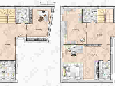 Plan habillé Etage - maison - Une maison en angle et en ouverture