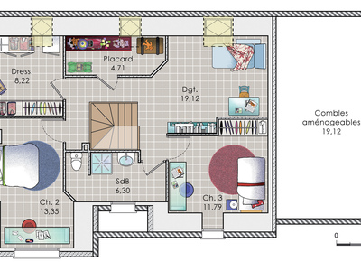 Plan habillé Etage - maison - Vaste maison en région Centre