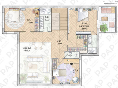 Plan habillé Etage - maison - Une maison toute en transparence