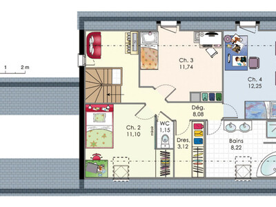 Plan habillé Etage - maison - Maison moderne de quatre chambres