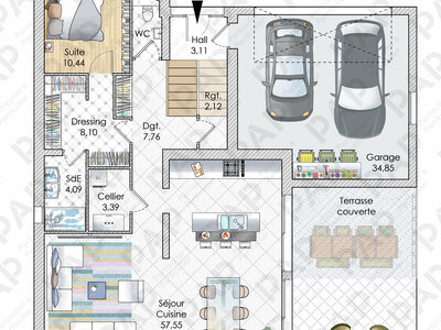Plan habillé Rdc - maison - Une maison à l'élégance contemporaine