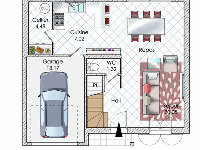 Plan habillé Rdc - maison - Une maison familiale à l'esthétique francilienne