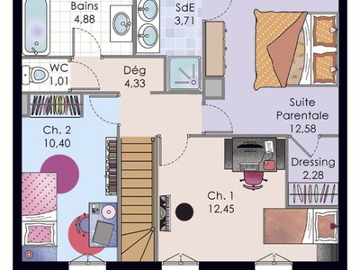 Plan habillé Etage - maison - Maison méditerranéenne