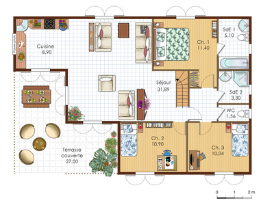 Plan habillé Rdc - maison - Villa antillaise