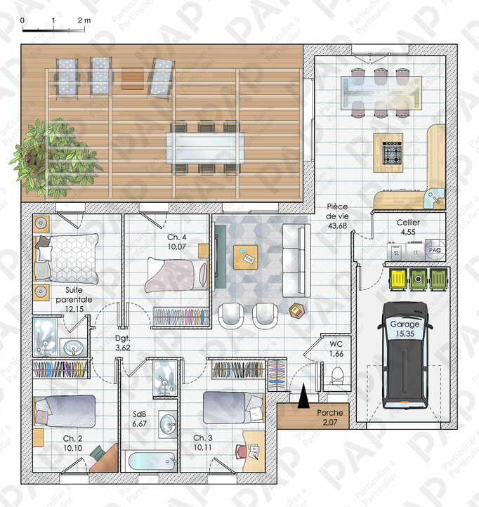Plan maison meublé - Une maison avec 4 chambres