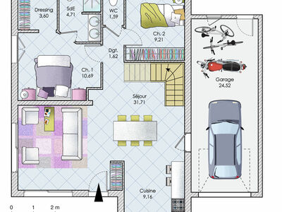 Plan habillé Rdc - maison - Une maisons aux lignes épurées et géométriques