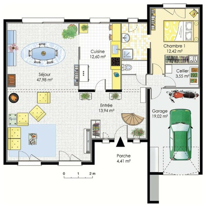 Plan maison meublé - Grande maison contemporaine