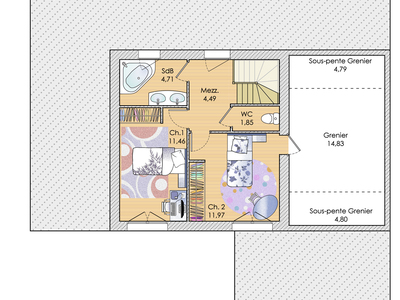 Plan habillé Etage - maison - Une maison rennaise contemporaine