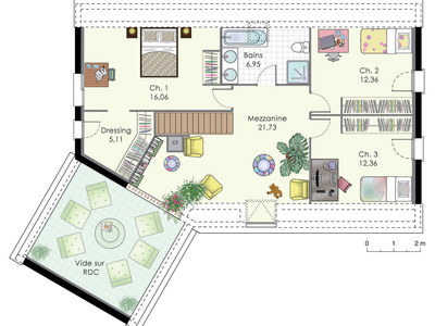 Plan habillé Etage - maison - Villa contemporaine 2