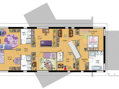 Plan habillé Etage - maison - Maison à ossature bois 2