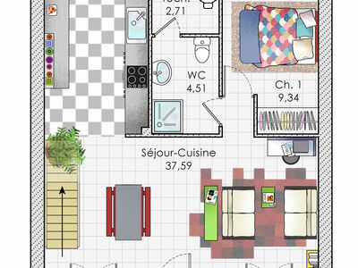 Plan habillé Rdc - maison - Imaginer sa maison en trois clics