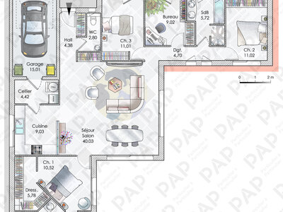 Plan habillé  - maison - Une maison comme un cocon au bord de l'océan