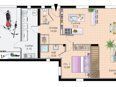 Plan habillé Rdc - maison - Maison familiale 11