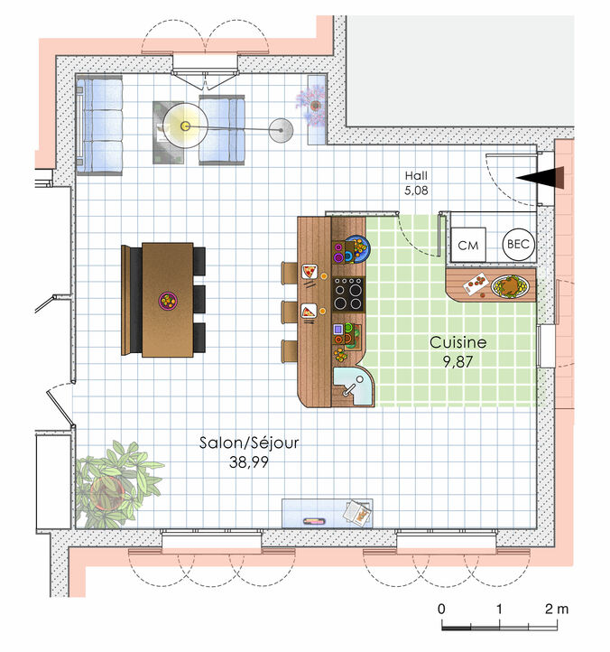 Plan maison meublé - Une maison familiale fonctionnelle
