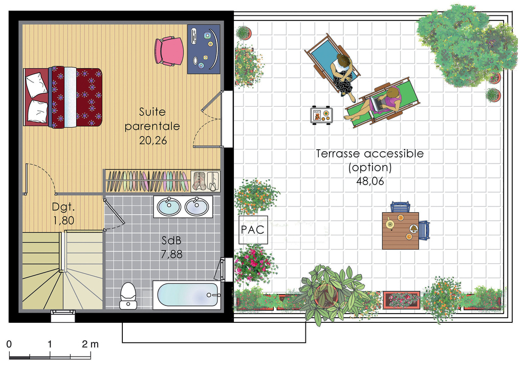Plan maison meublé - Villa écoconstructive