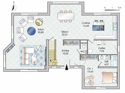 Plan habillé Rdc - maison - Une maison baignée de lumière