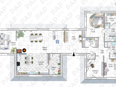 Plan habillé Rdc - maison - Pas-de-Calais : construire une maison sur mesure