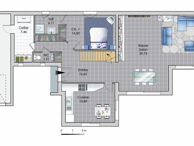 Plan habillé Rdc - maison - Une maison à l'allure à la fois classique et contemporaine