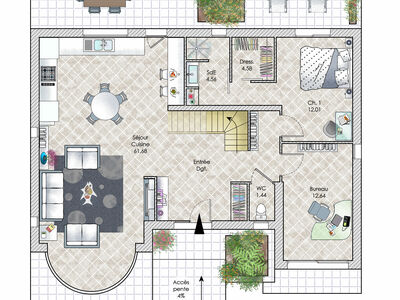 Plan habillé Rdc - maison - Une maison lumineuse dans la région d’Avignon